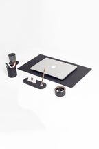 Polo Plus Leather Desktop Set Black 5 Pieces Wooden Detailed