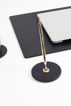 Polo Leather Desktop Set Black 5 Pieces Wooden Detailed With Gold Pen