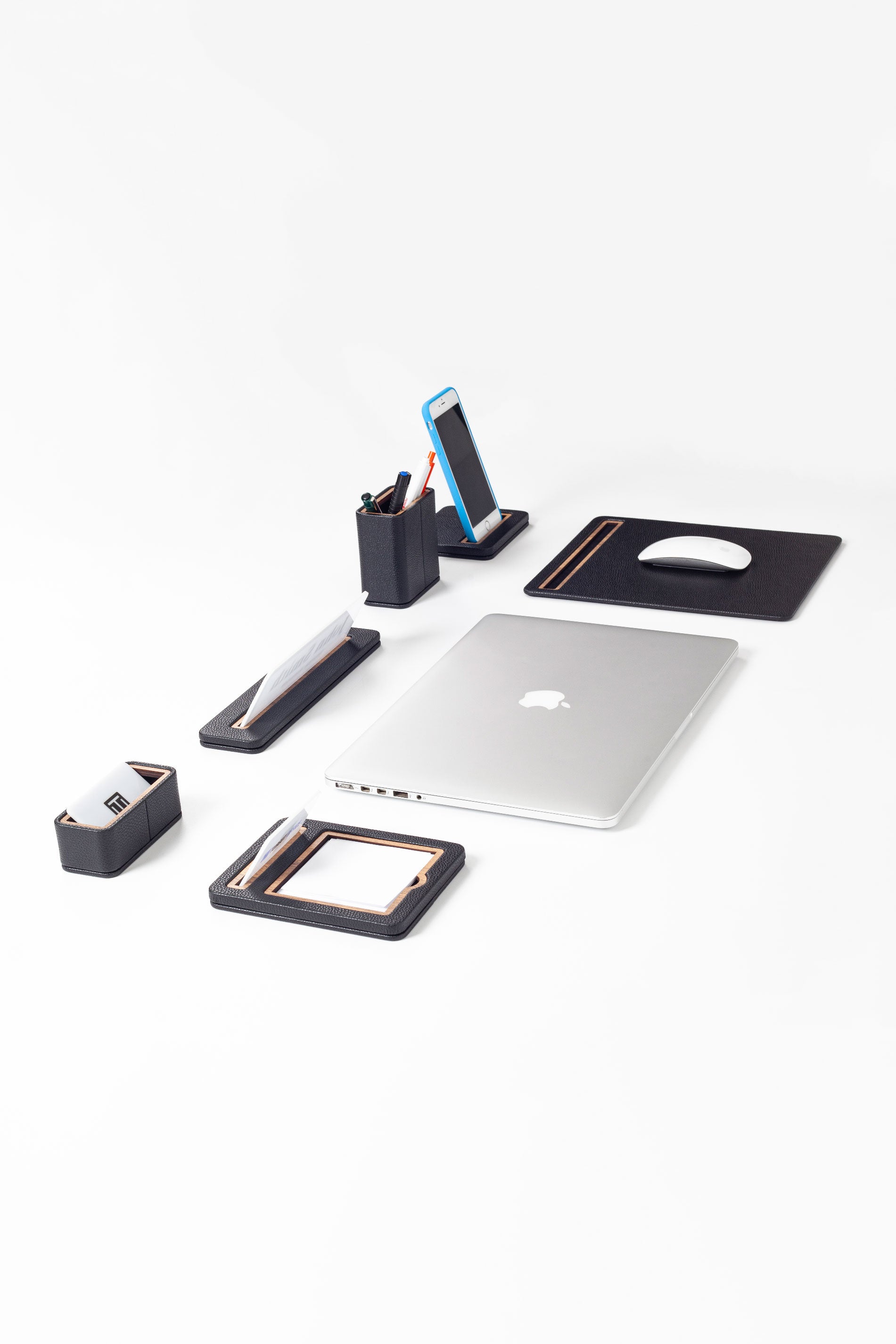 Alya 6 Piece Desk Name Holder Set Black Wood Detailed