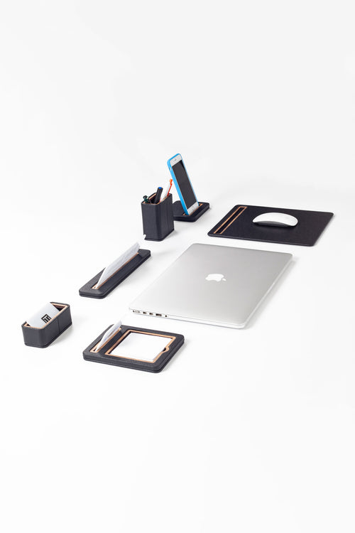 Alya 6 Piece Desk Name Holder Set Black Wood Detailed