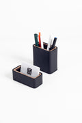 Capella Leather Desktop Set Black 2 Pieces Wooden Detailed