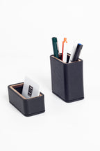 Capella Leather Desktop Set Black 2 Pieces Wooden Detailed