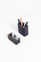 Capella Leather Desktop Set Black 2 Pieces Wooden Detailed