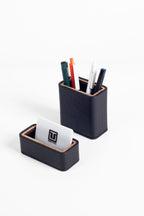 Capella Leather Desktop Set Black 2 Pieces Wooden Detailed