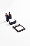 Capella Leather Desktop Set Black 3 Pcs. Wooden Detailed