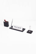 Cavalli 3-Piece Desk Name Holder Set Black Wood Detailed