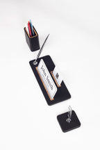 Cavalli 3-Piece Desk Name Holder Set Black Wood Detailed