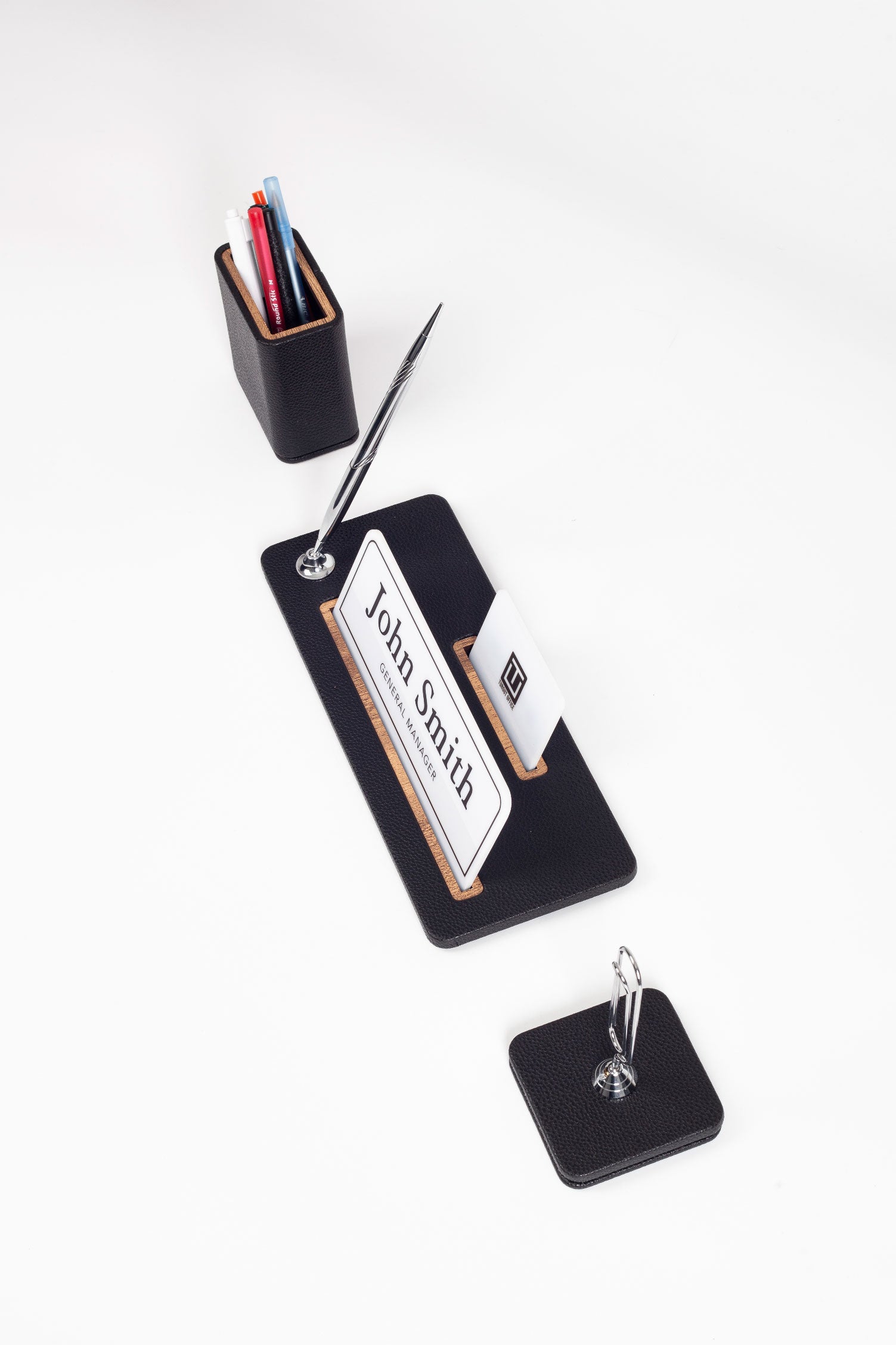 Cavalli 3-Piece Desk Name Holder Set Black Wood Detailed