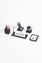 Cavalli 5-Piece Desk Name Holder Set Black Wood Detailed