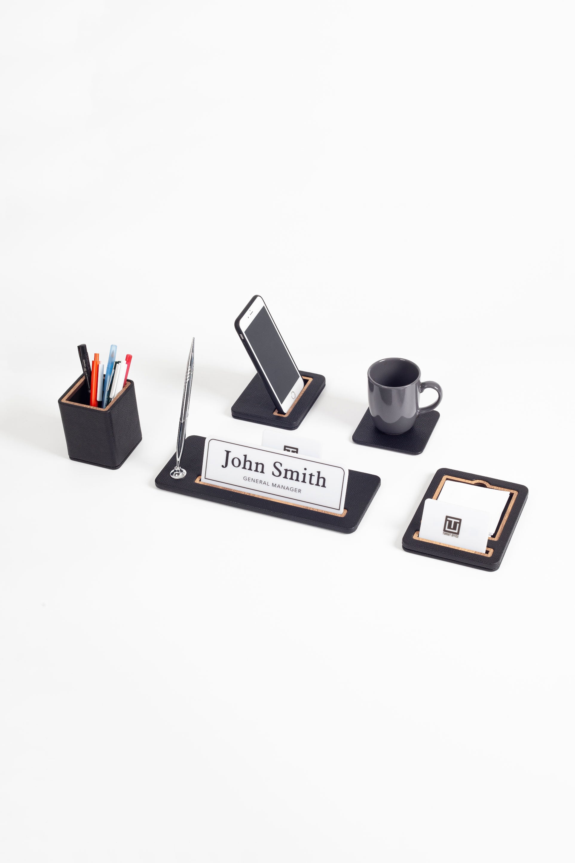 Cavalli 5-Piece Desk Name Holder Set Black Wood Detailed