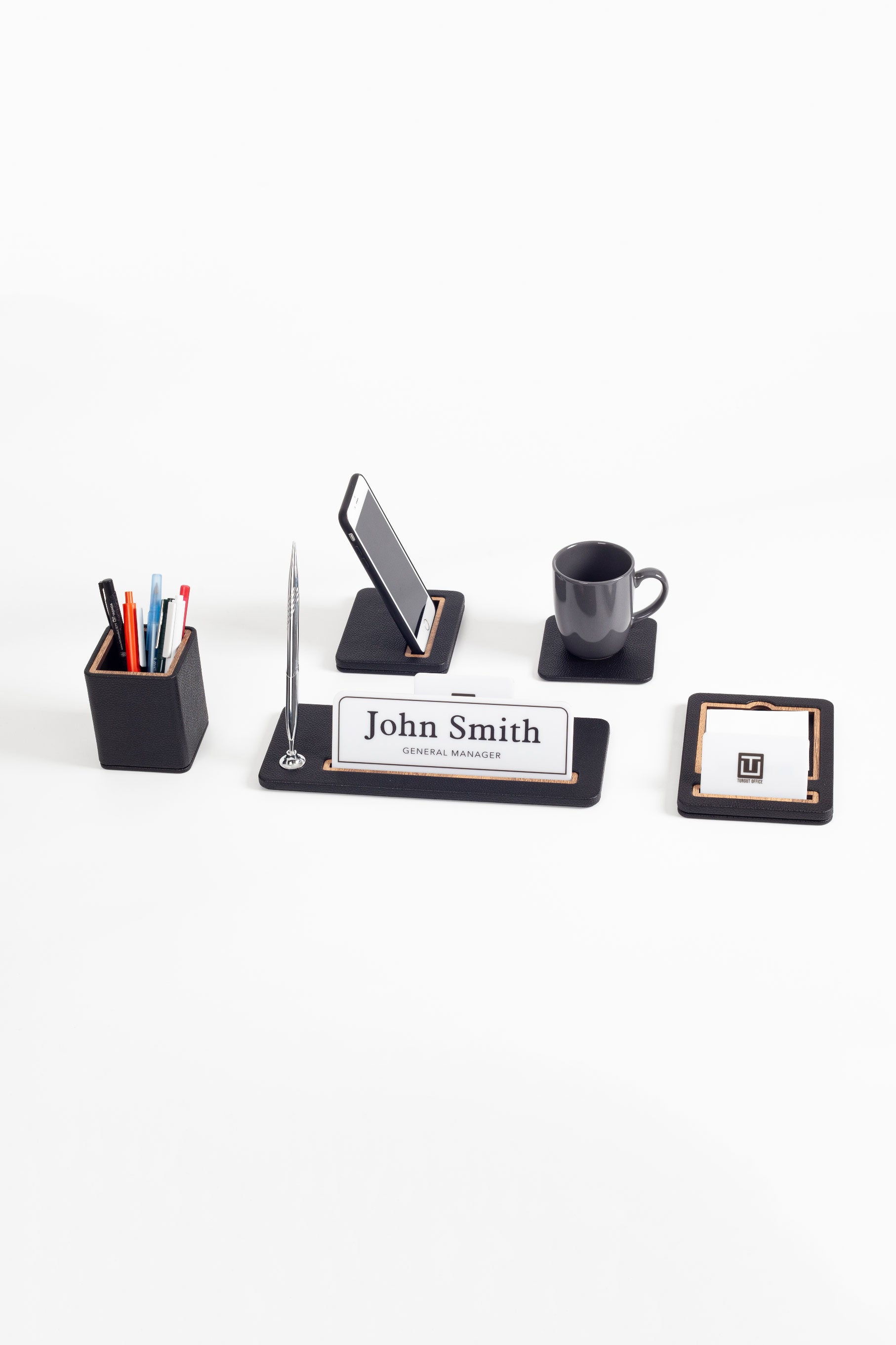 Cavalli 5-Piece Desk Name Holder Set Black Wood Detailed