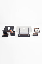 Pera 6 Piece Desktop Set Black Wood Detailed