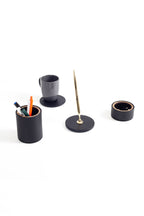 Polo Leather Desktop Set 4 Pieces Wooden Detailed With Gold Pen