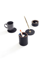 Polo Leather Desktop Set 4 Pieces Wooden Detailed With Gold Pen