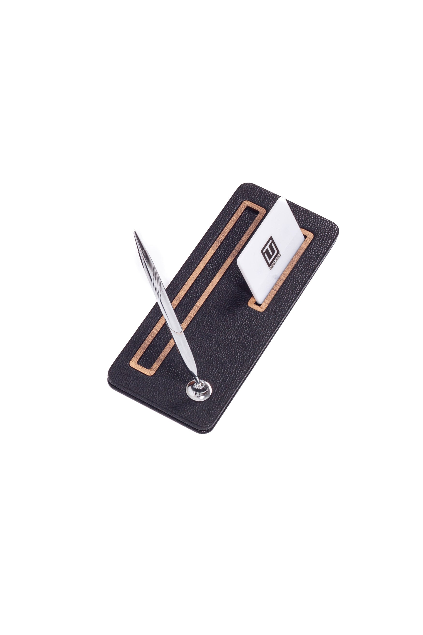 Porto Leather Desk Pen Unit Black Wooden Deaty