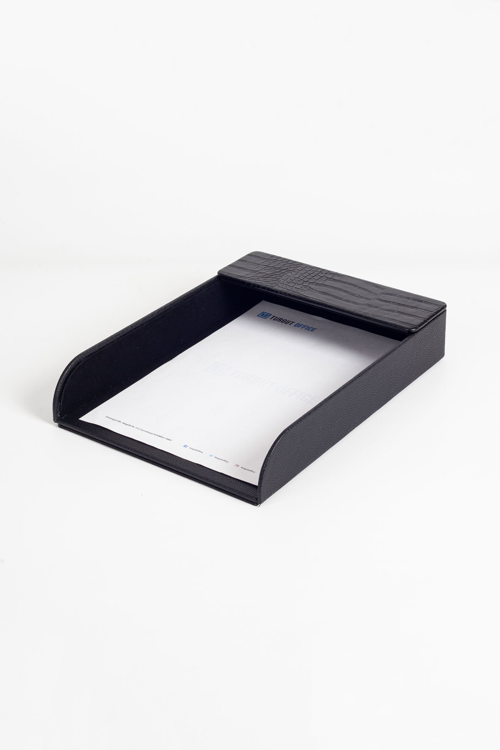 Felix Leather Document Rack Black Croco Detail