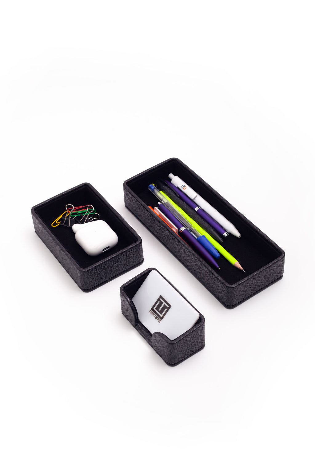 Felix Plus Desktop Leather Organizer Set 3 Pieces Black