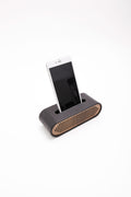Leather Phone Holder Wooden Detail Sound Guided