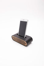 Leather Phone Holder Wooden Detail Sound Guided