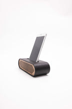 Leather Phone Holder Wooden Detail Sound Guided