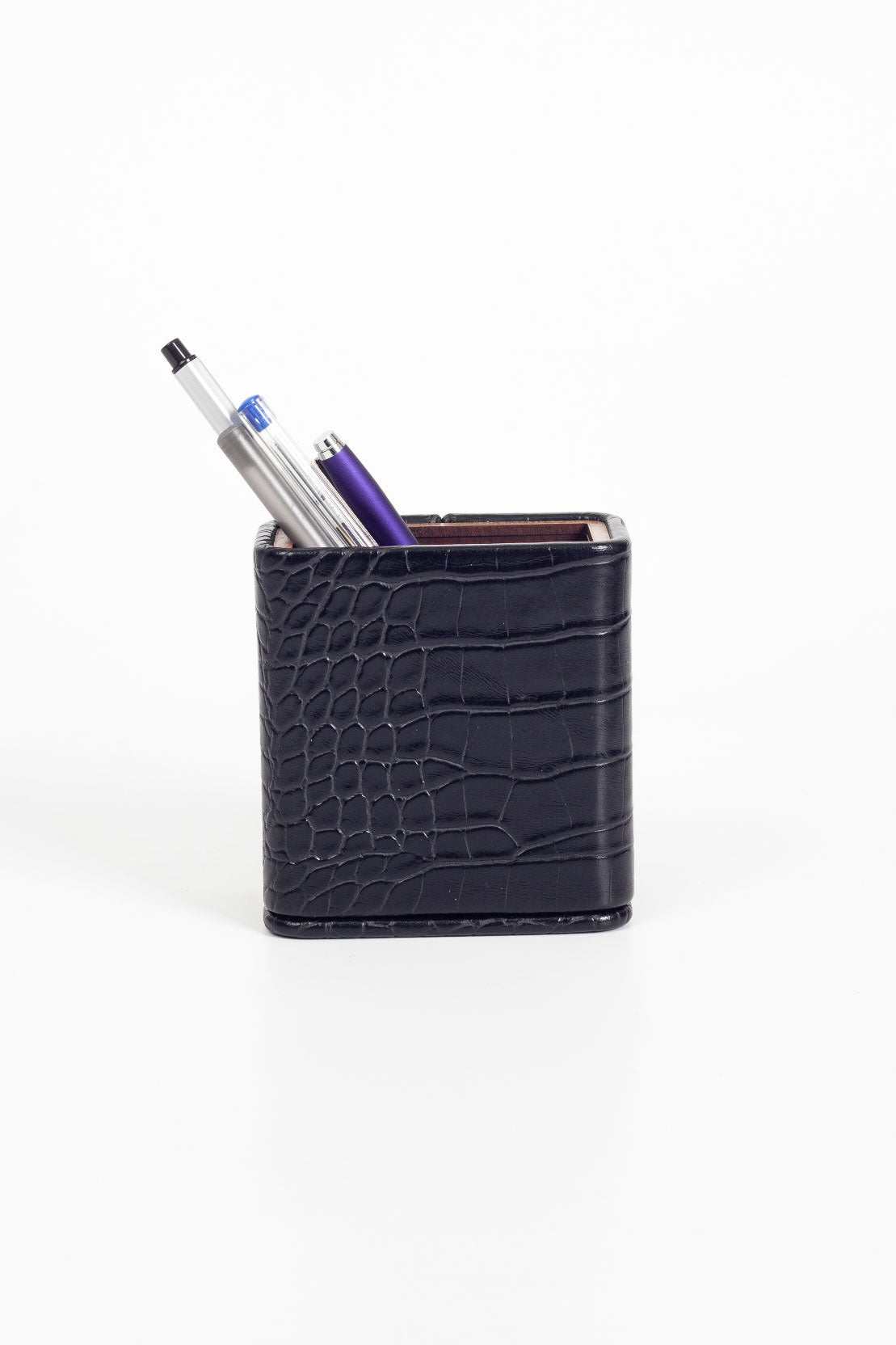 Desktop Croco Wooden Detailed Leather Pen Holder