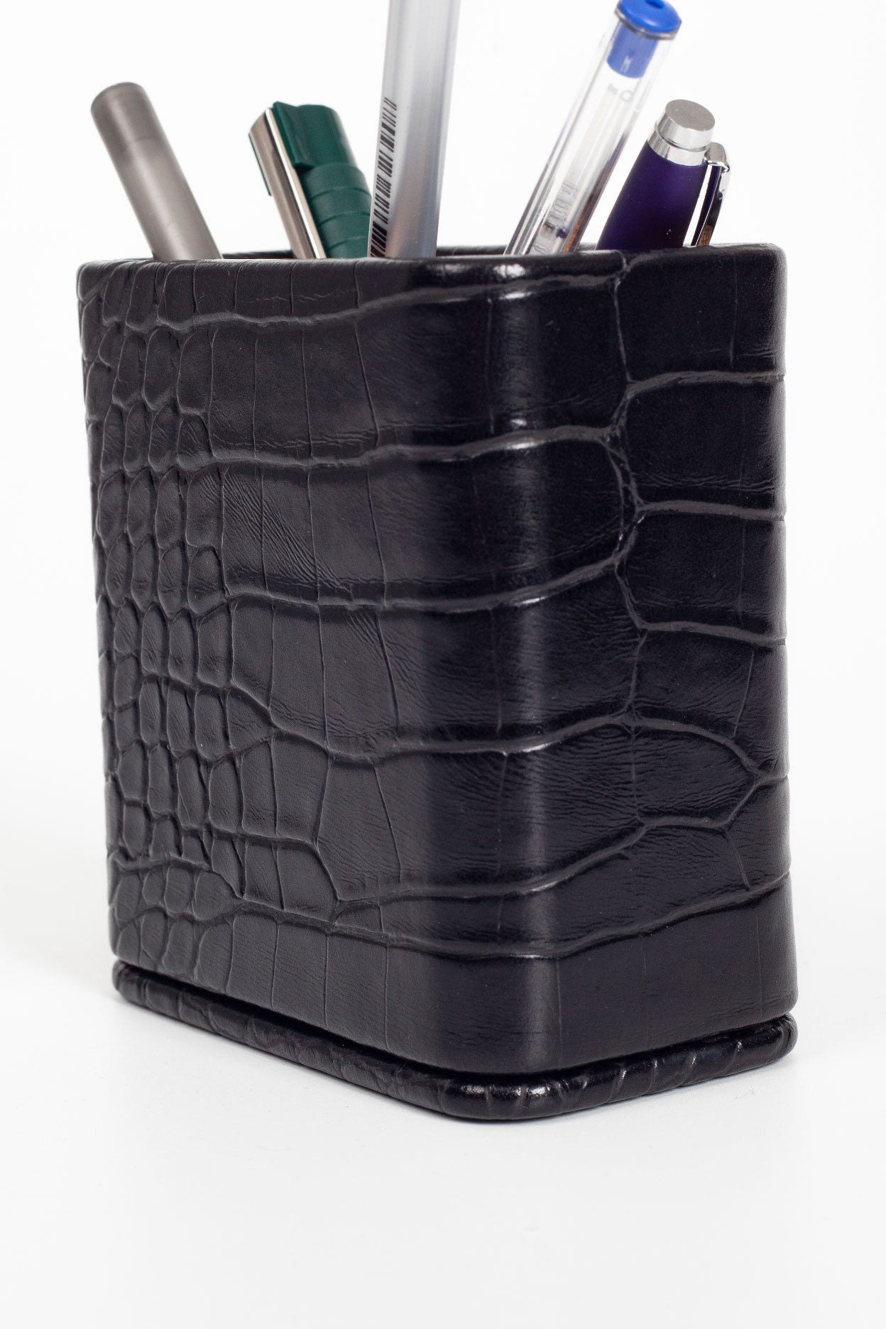 Desktop Croco Wooden Detailed Leather Pen Holder