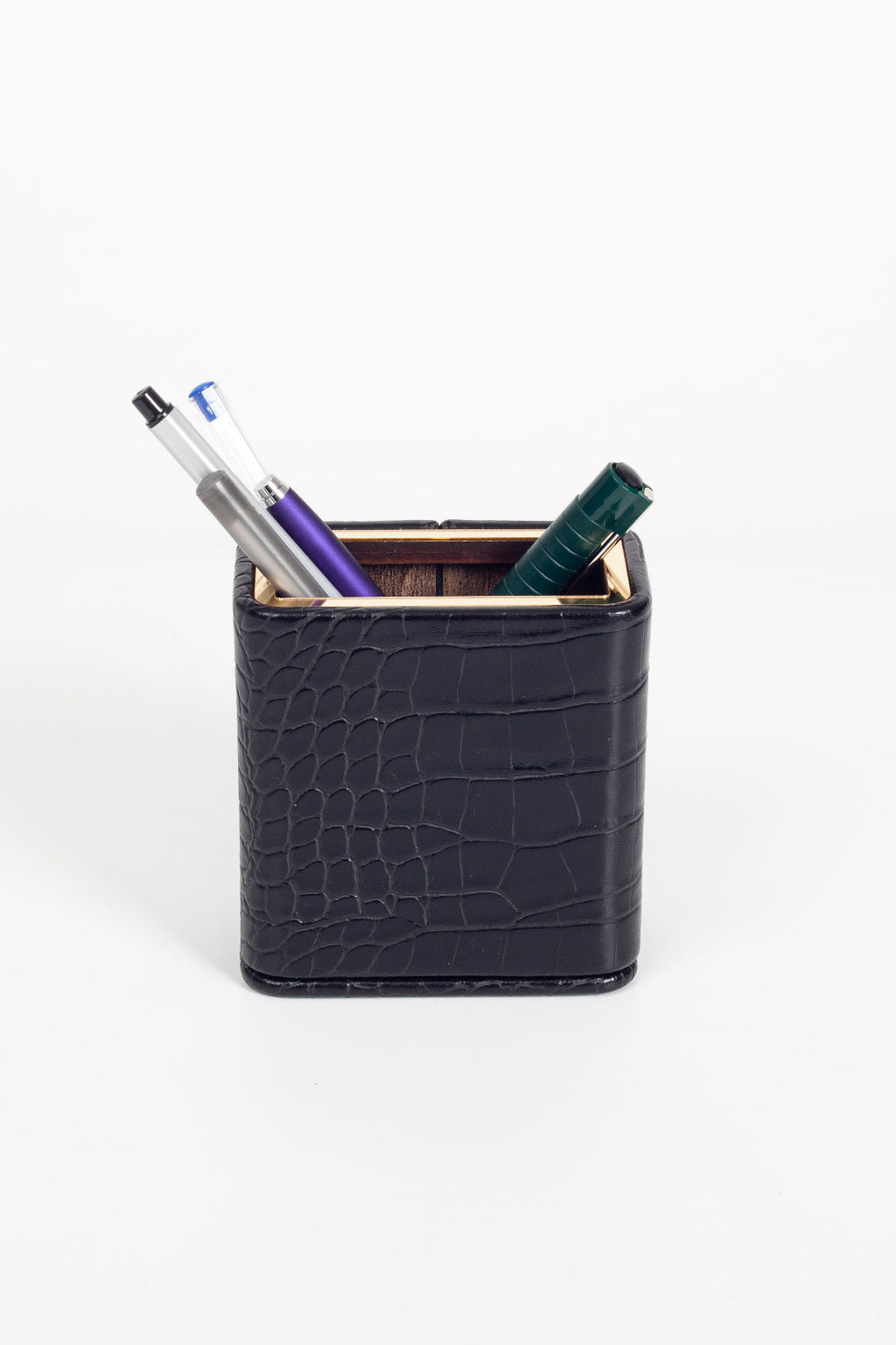 Desktop Croco Gold Detailed Leather Pen Holder