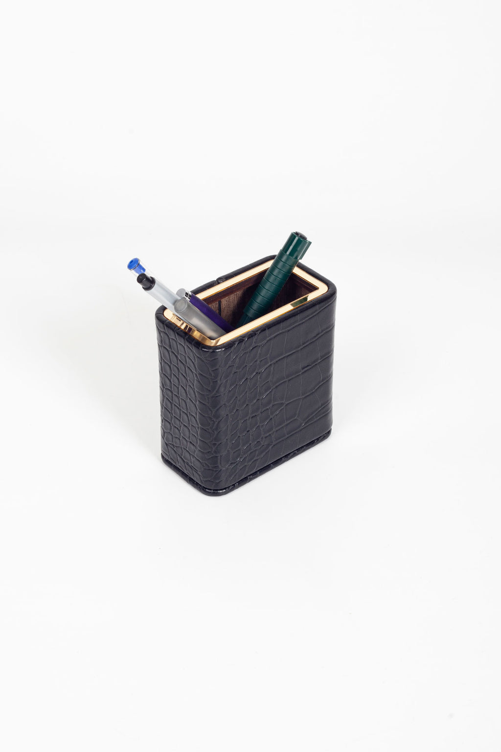 Desktop Croco Gold Detailed Leather Pen Holder