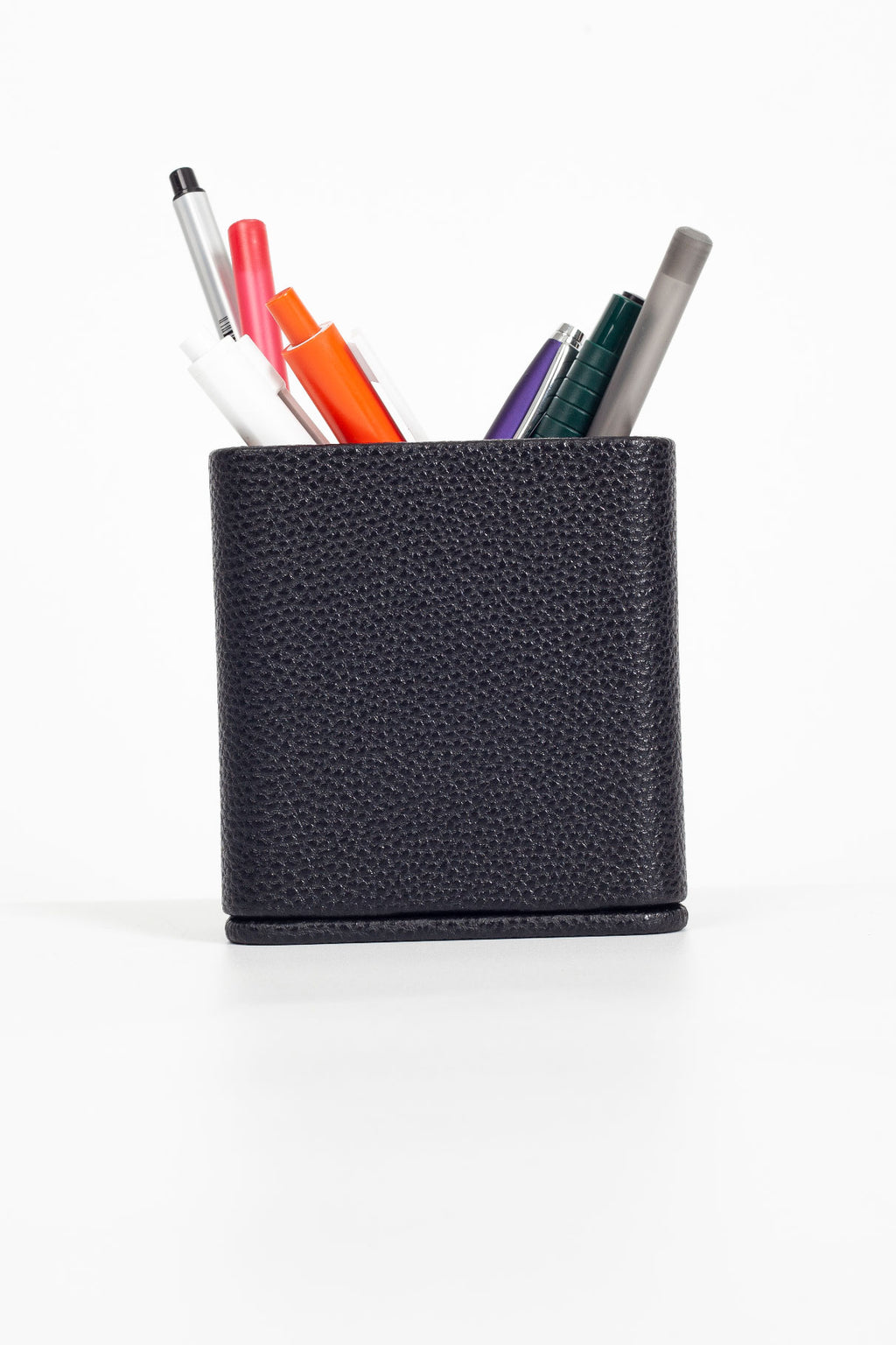 Desktop Leather Wood Detailed Pencil Holder Black