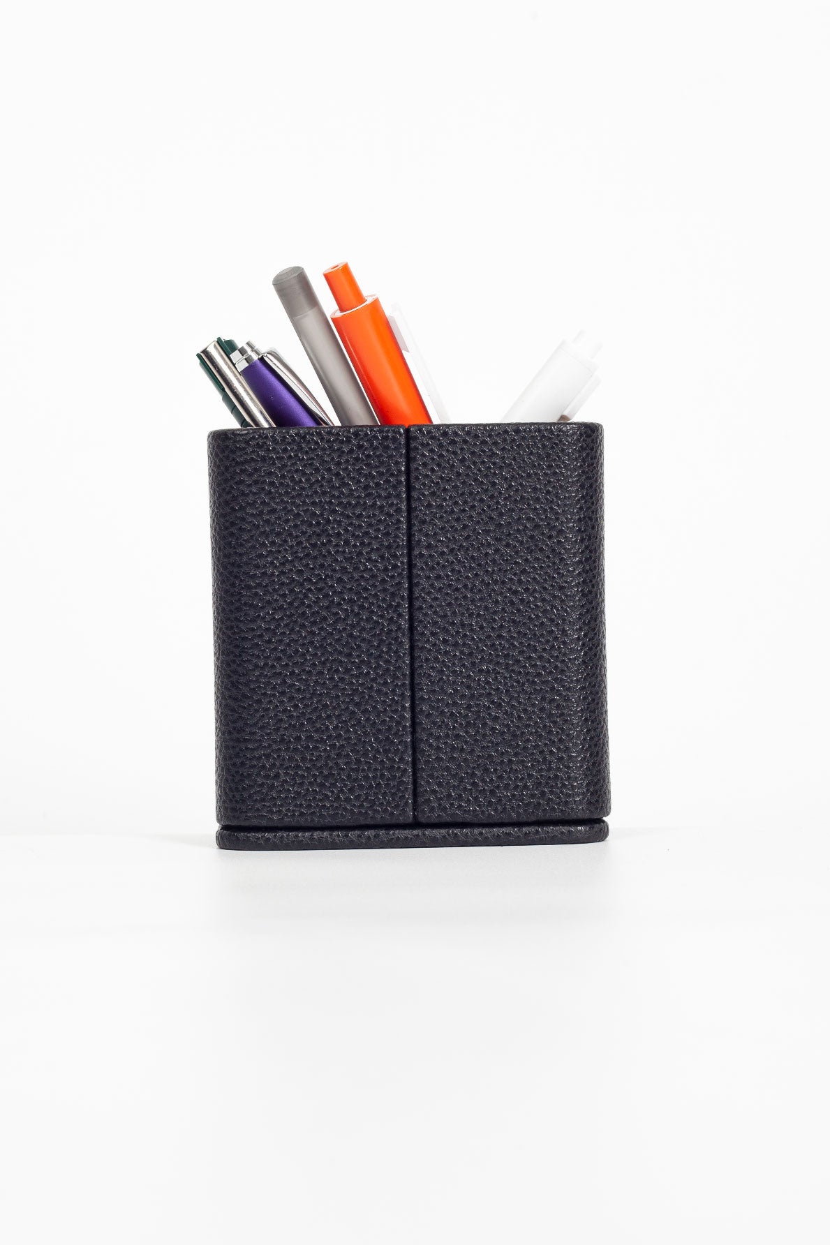 Desktop Leather Wood Detailed Pencil Holder Black