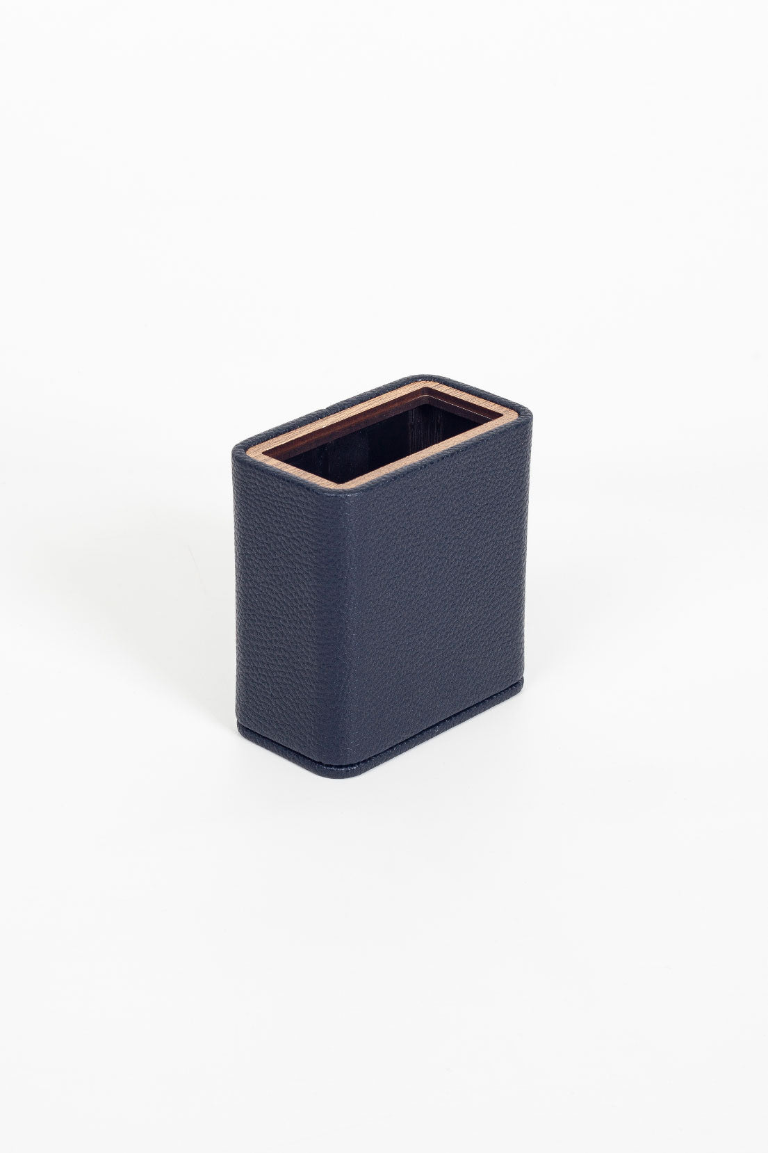 Desktop Leather Wood Detailed Pencil Holder Navy Blue