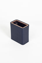 Desktop Leather Wood Detailed Pencil Holder Navy Blue