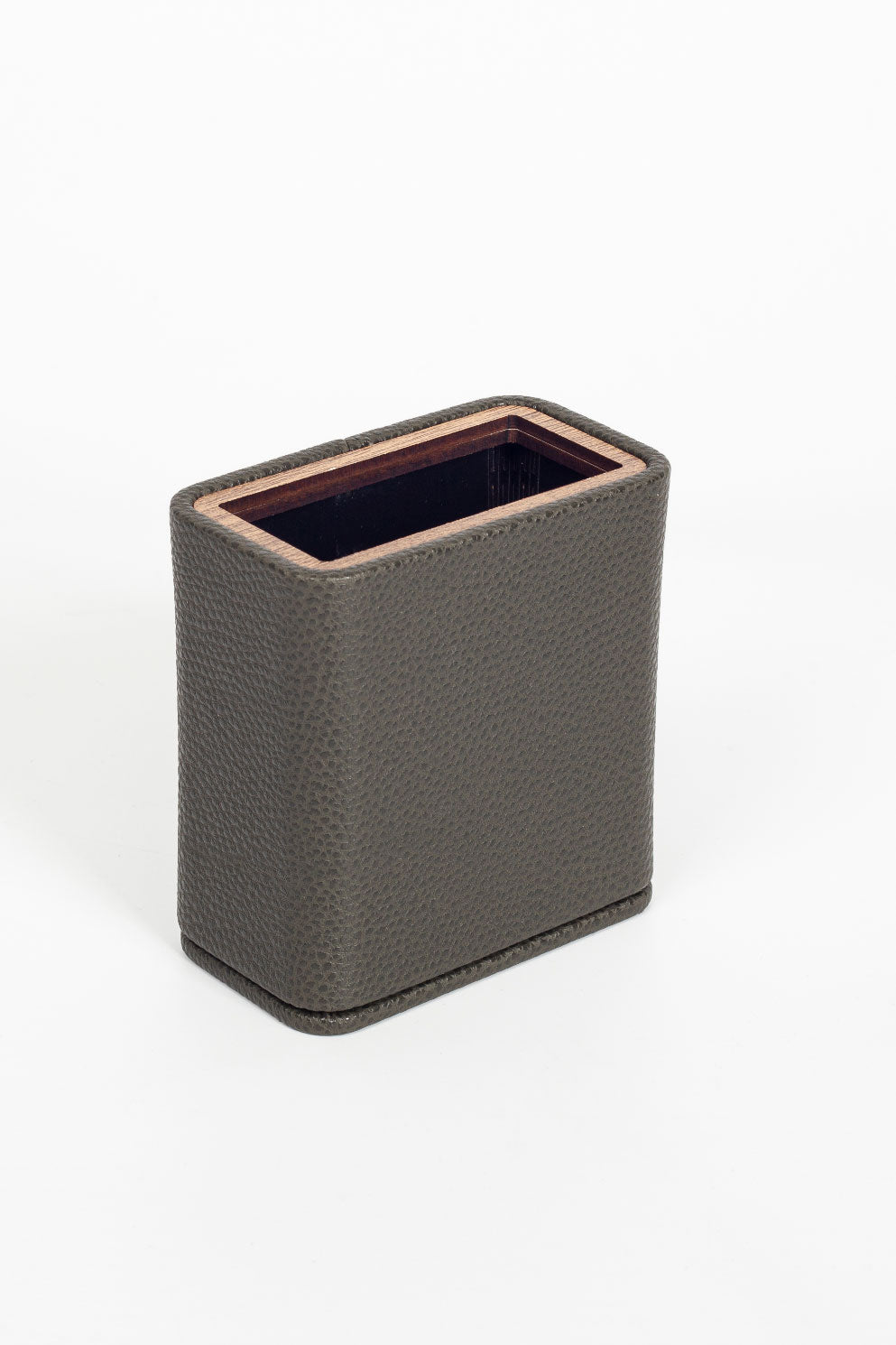 Desktop Leather Wood Detailed Pencil Holder Khaki Green