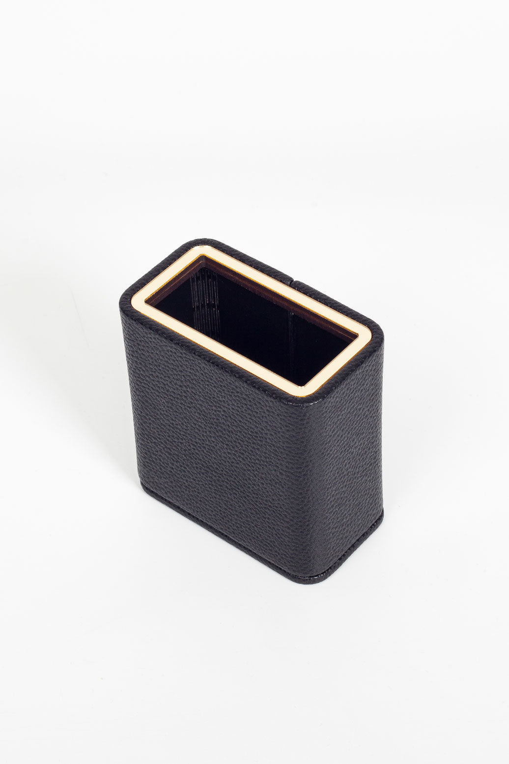 Desktop Leather Gold Detailed Pen Holder Black