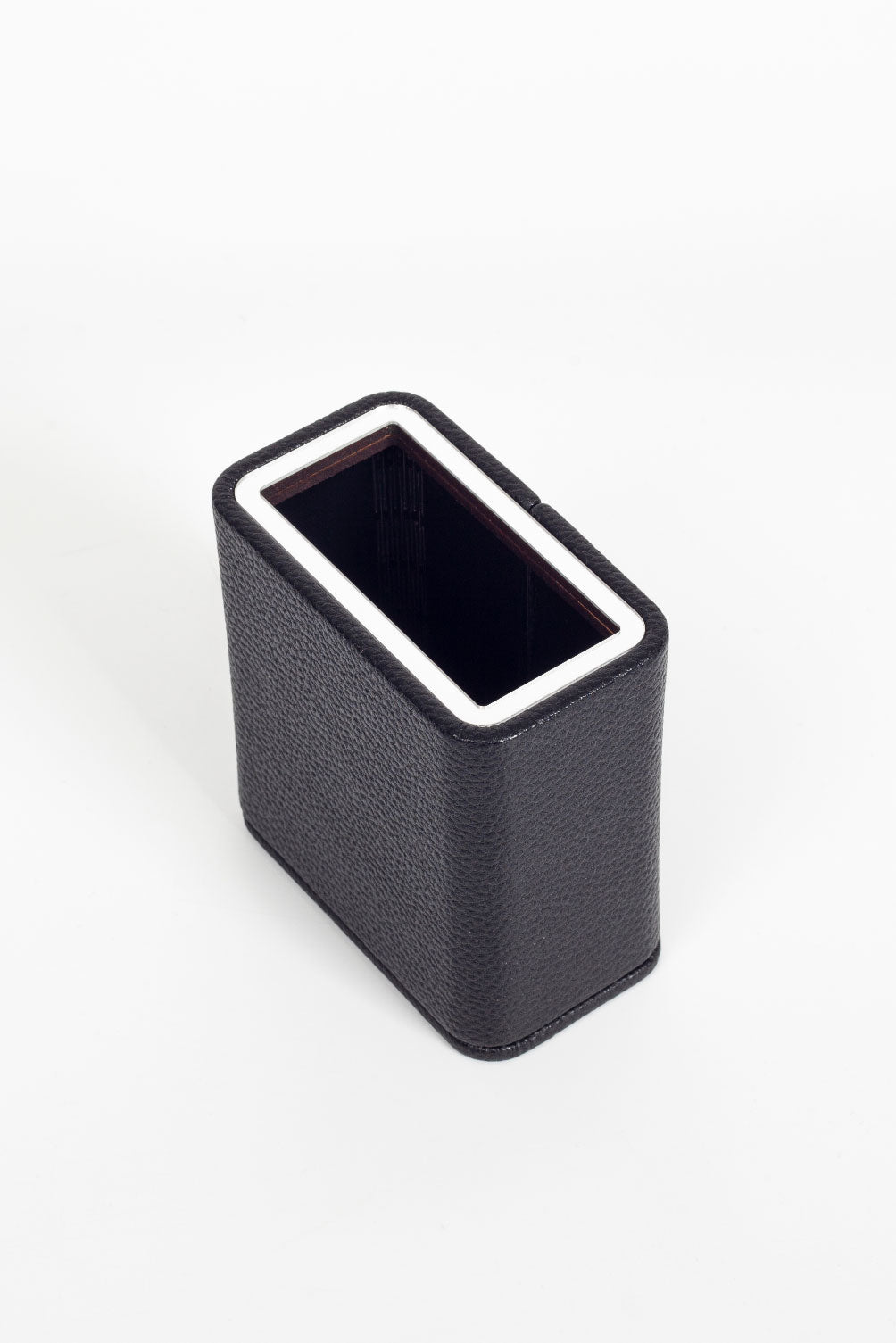 Desktop Leather Chrome Detailed Pencil Holder Black