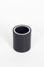 Desktop Leather Oval Chrome Detailed Pencil Holder Black