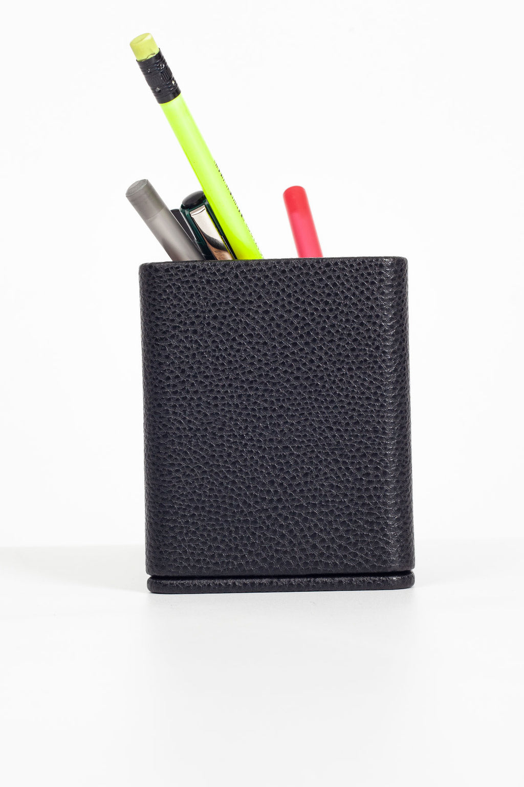 Desktop Square Wooden Detailed Pencil Holder Black