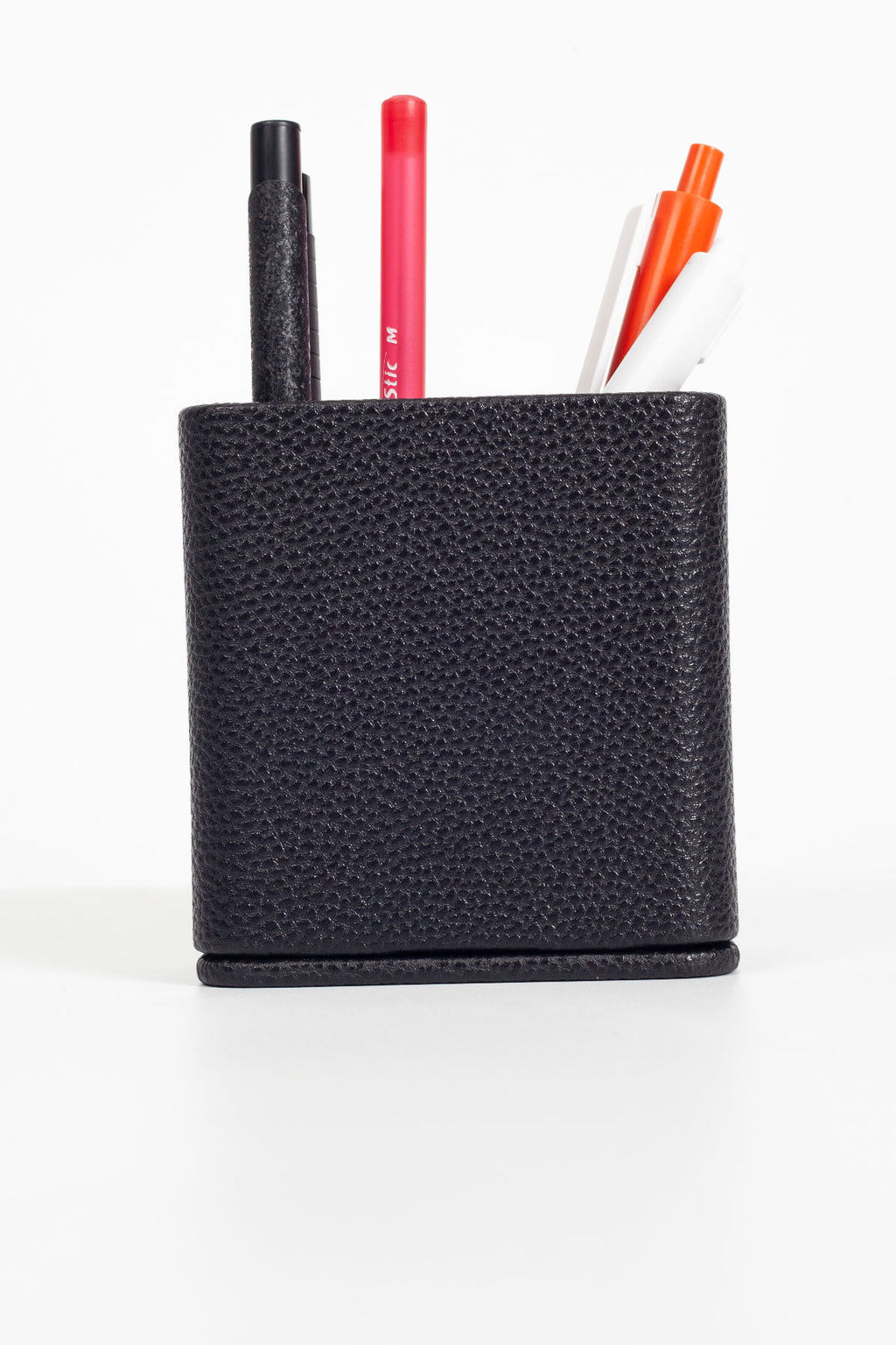Desktop Square Wooden Detailed Pencil Holder Black