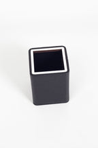 Desktop Square Chrome Detailed Pencil Holder Black