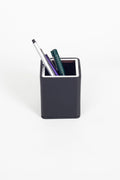 Desktop Square Chrome Detailed Pencil Holder Black