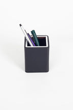 Desktop Square Chrome Detailed Pencil Holder Black
