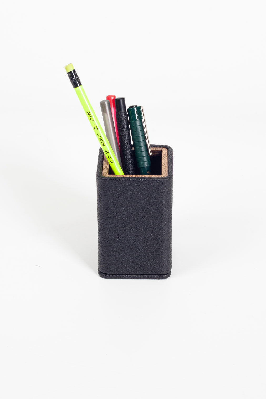 Desktop Small Wooden Detailed Pencil Holder Black