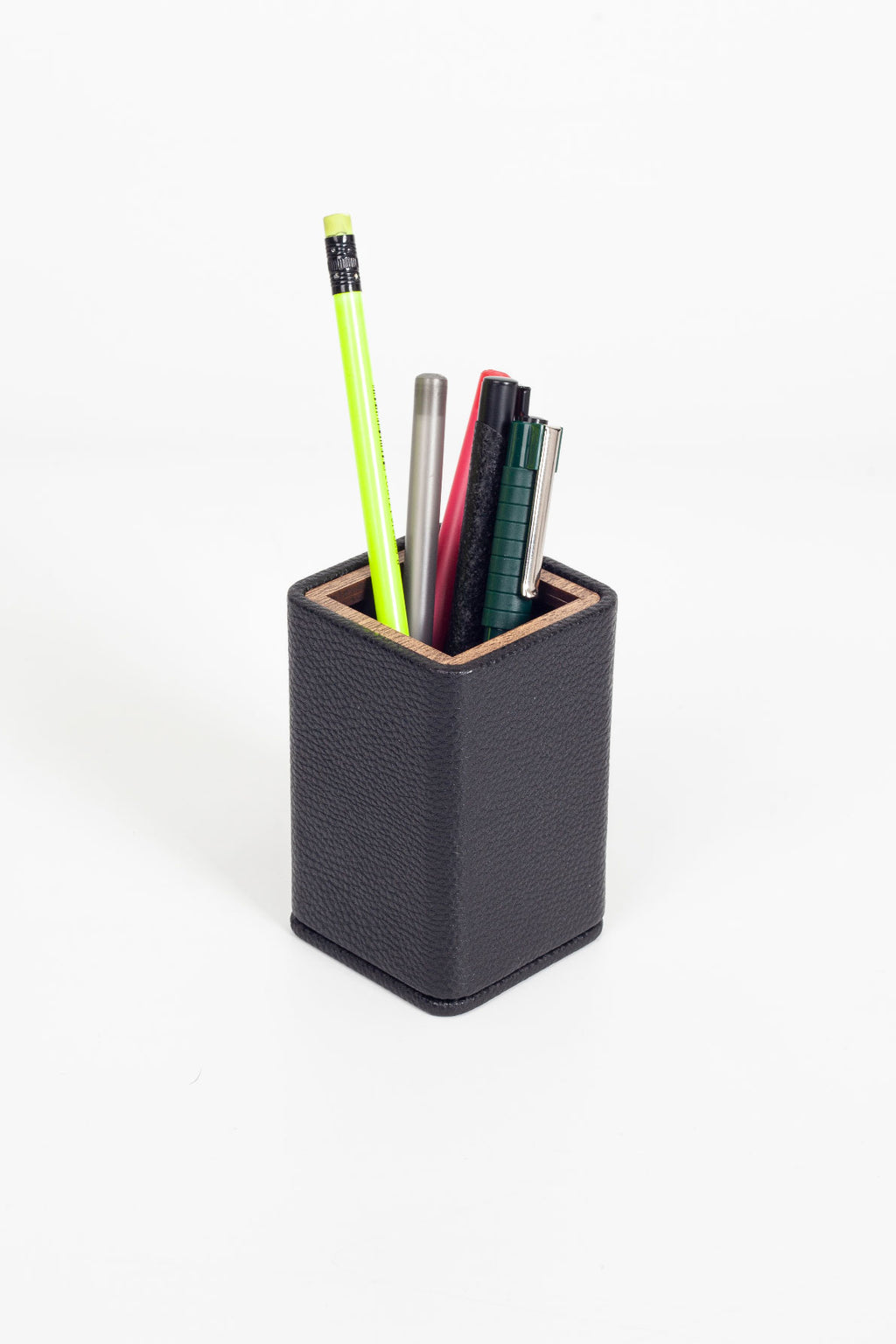 Desktop Small Wooden Detailed Pencil Holder Black