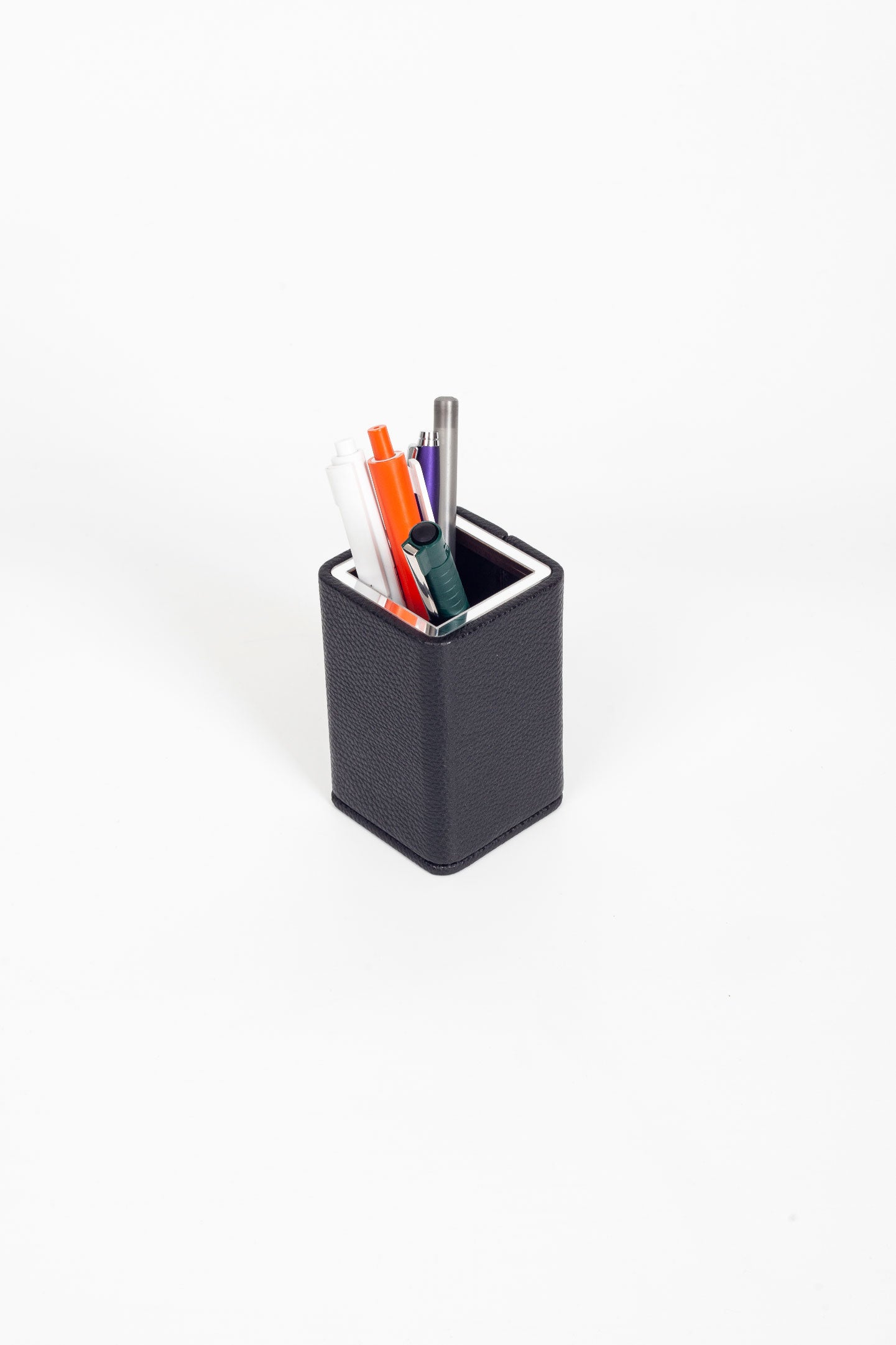 Desktop Small Chrome Detailed Pencil Holder Black