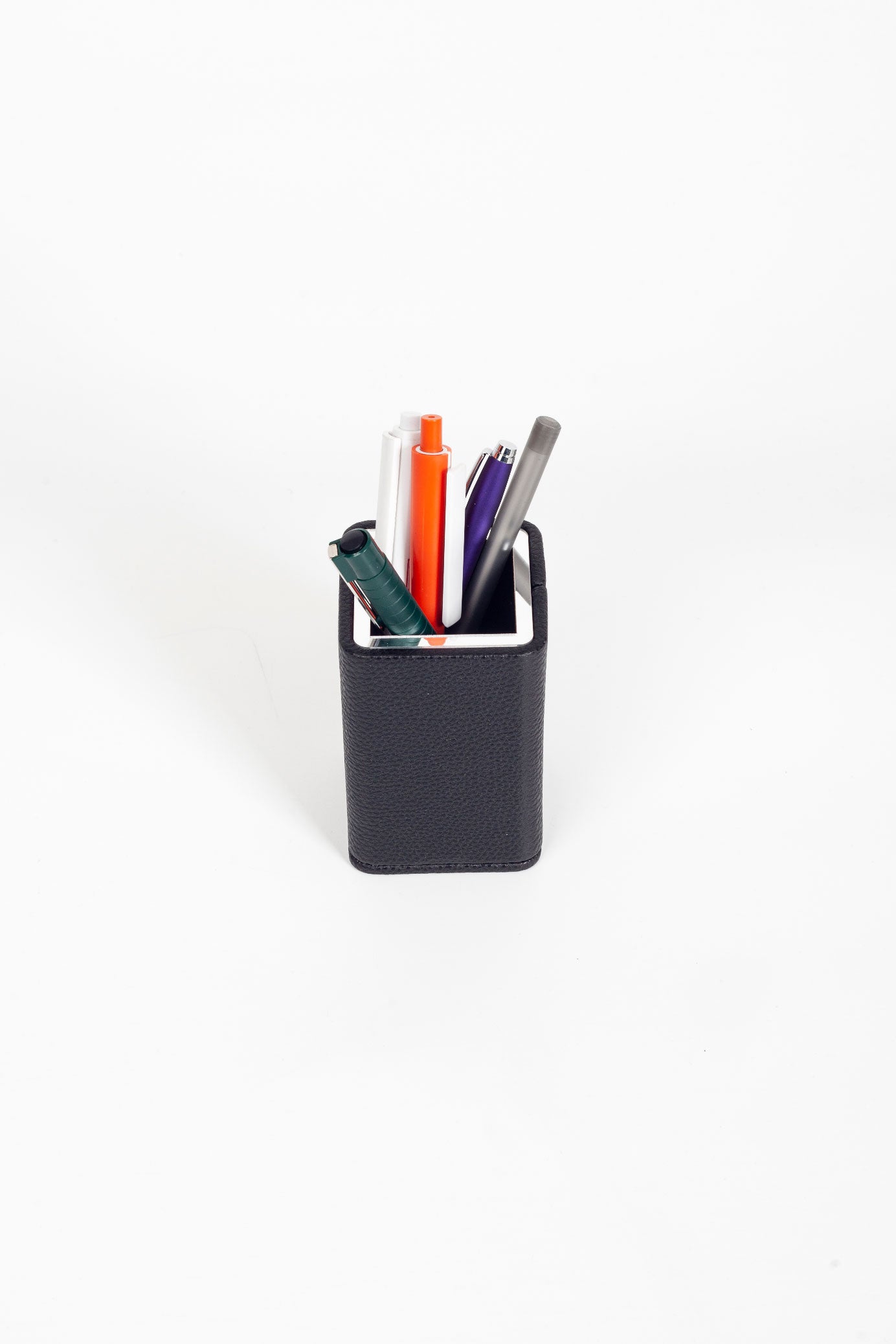 Desktop Small Chrome Detailed Pencil Holder Black