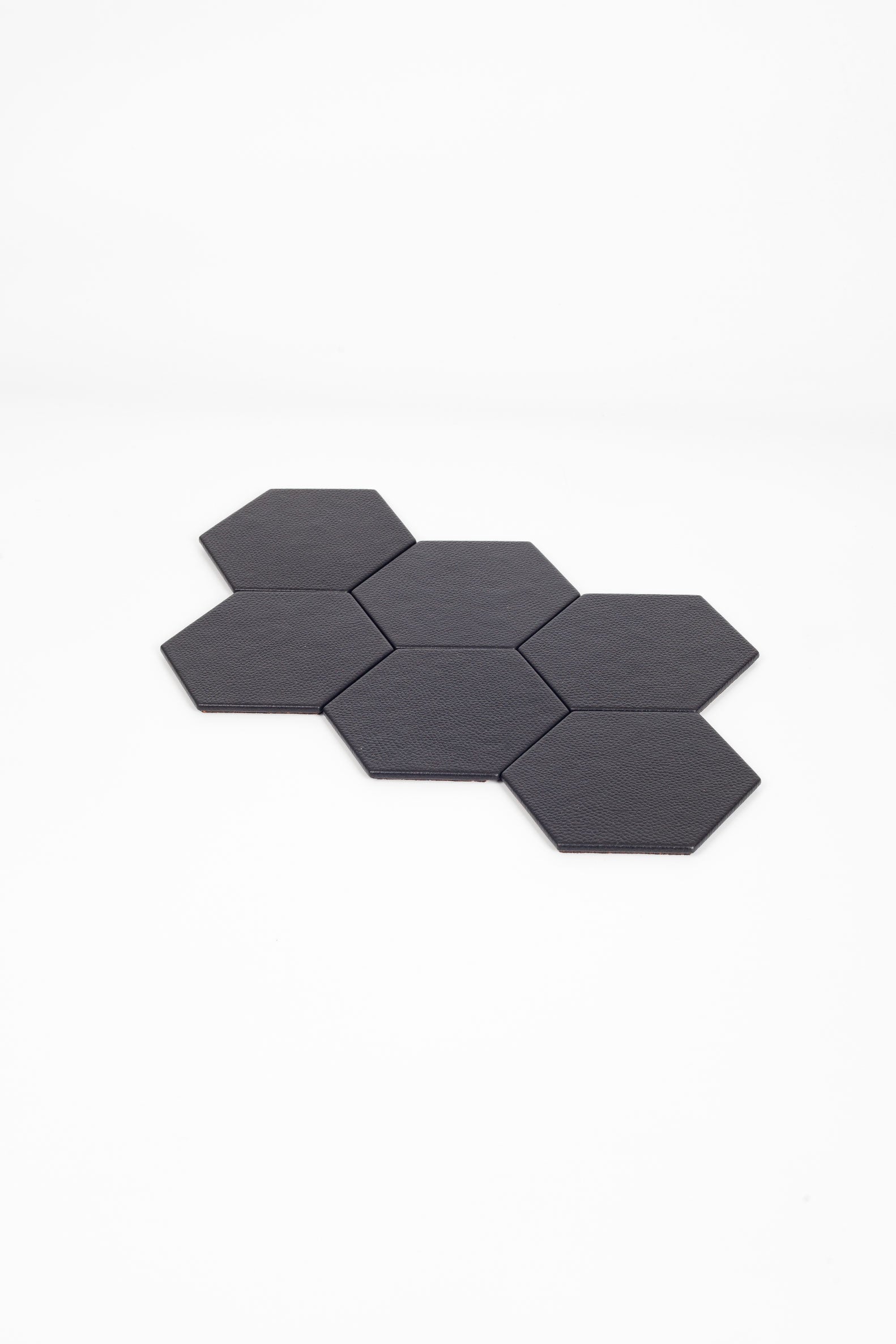 Leather Hexagonal Coaster Black 6 Pcs