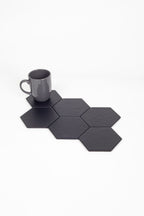 Leather Hexagonal Coaster Black 6 Pcs
