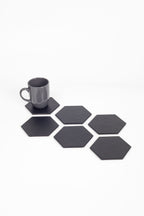 Leather Hexagonal Coaster Black 6 Pcs