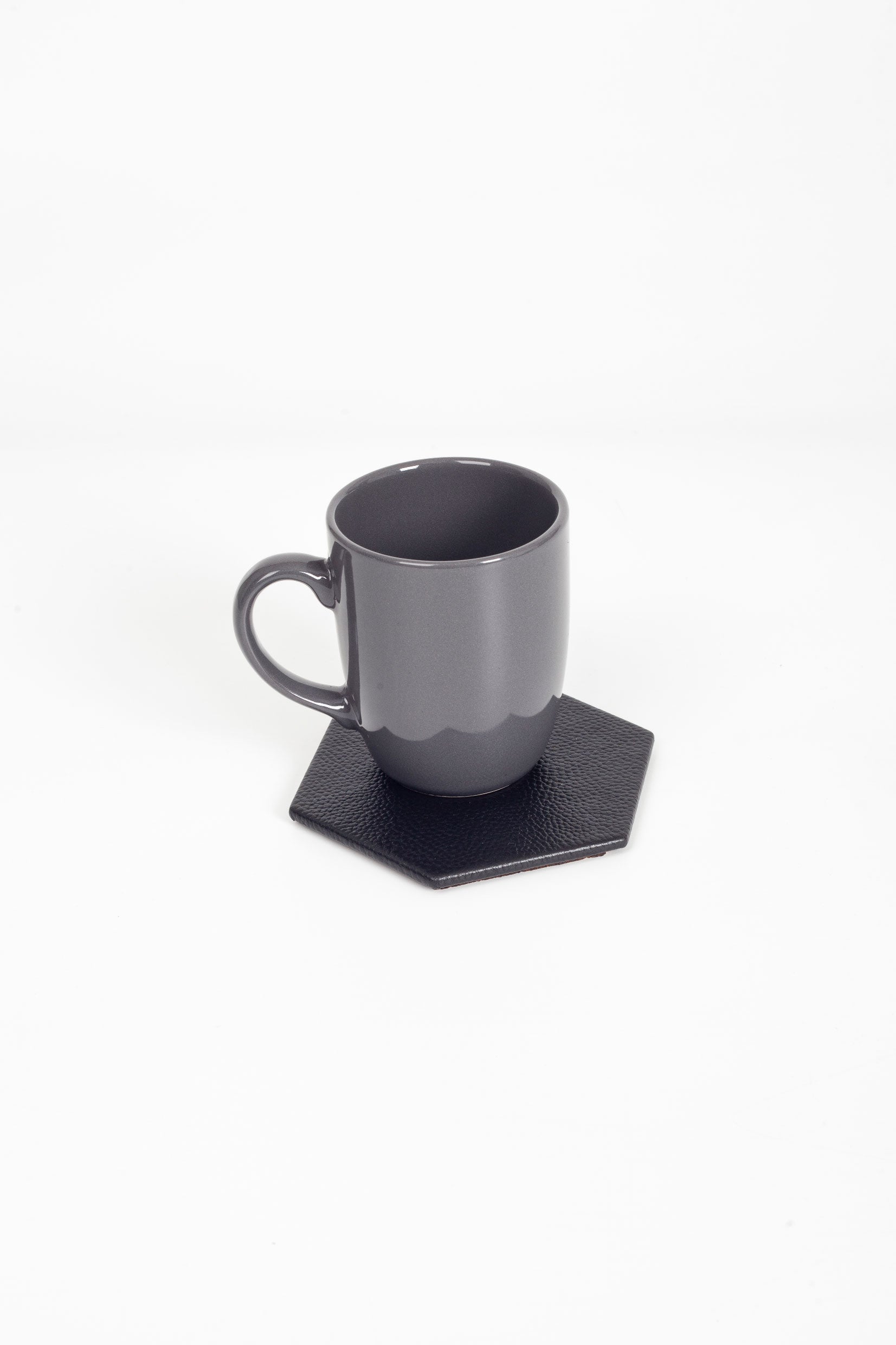 Leather Hexagonal Coaster Black 1 Piece
