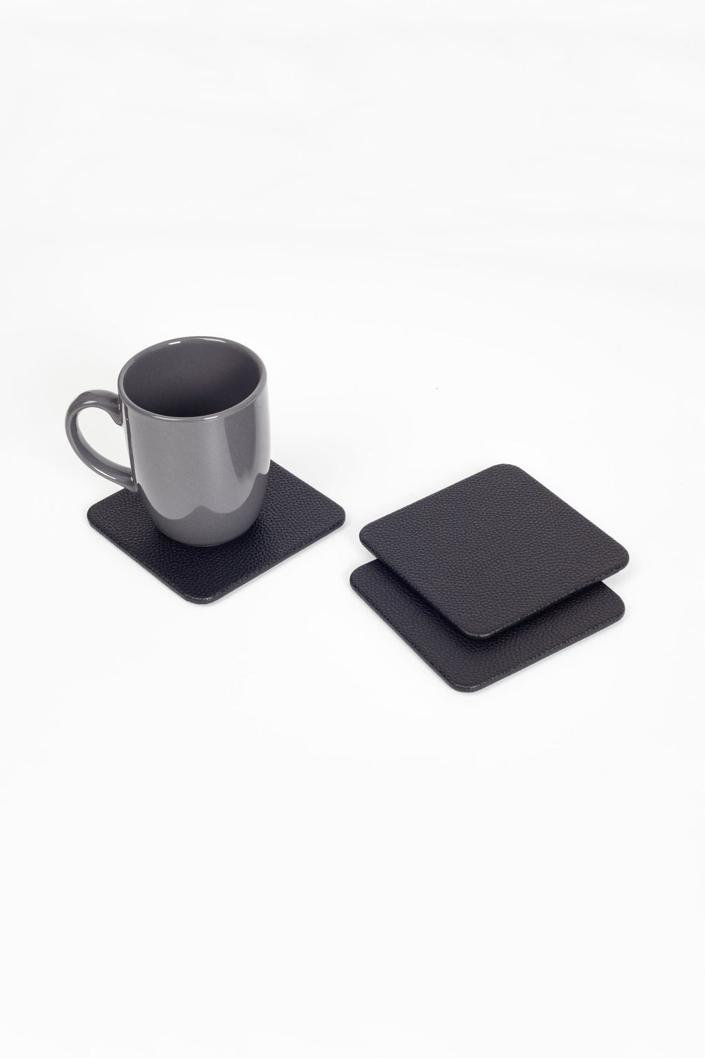 Leather Coaster Black 3 Pieces